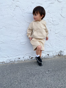 Rumi Logo Hoodie Shorts - Beige