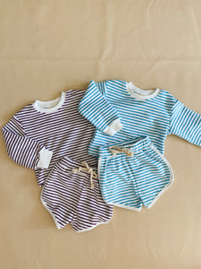 Soley Terry Towelling Set - Aubergine Stripe