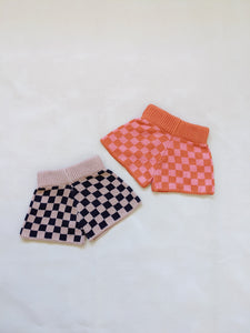 Spencer Checkerboard Knit Shorts - Navy