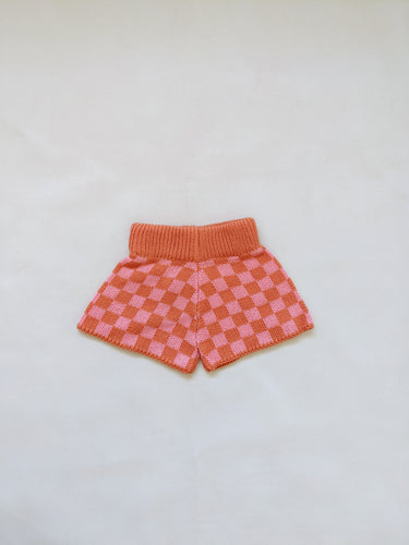 Spencer Checkerboard Knit Shorts - Orange