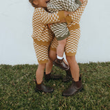 Quincy Checkerboard Knit Set - Moss/Milk