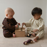 Indigo Ribbed Cotton Stripe Set - Cocoa/Navy