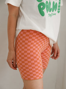 Adult Spencer Checkerboard Knit Shorts - Orange