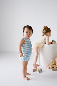 Uma Terry Towel Bodysuit - Azure Blue Stripe