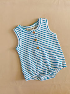 Uma Terry Towel Bodysuit - Azure Blue Stripe