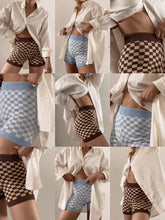 Load image into Gallery viewer, Adult Quincy Checkerboard Knit Shorts - Cornflower Blue/Milk