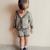 Quincy Checkerboard Knit Set - Moss/Milk