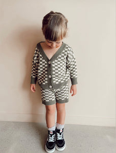 Quincy Checkerboard Knit Set - Moss/Milk