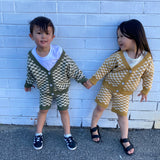 Quincy Checkerboard Knit Set - Moss/Milk
