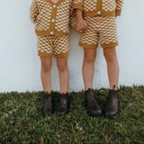 Quincy Checkerboard Knit Set - Dijon/Milk