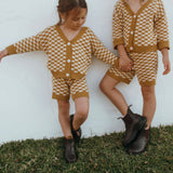 Quincy Checkerboard Knit Set - Dijon/Milk